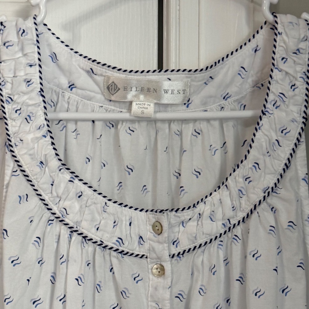 Eileen West Sleeveless Nightgown Sleepwear Womens S White Blue Cotton Ruffle - Picture 3 of 14